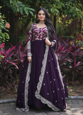 Captivating Looking Wedding wear Gown in Wine Colour